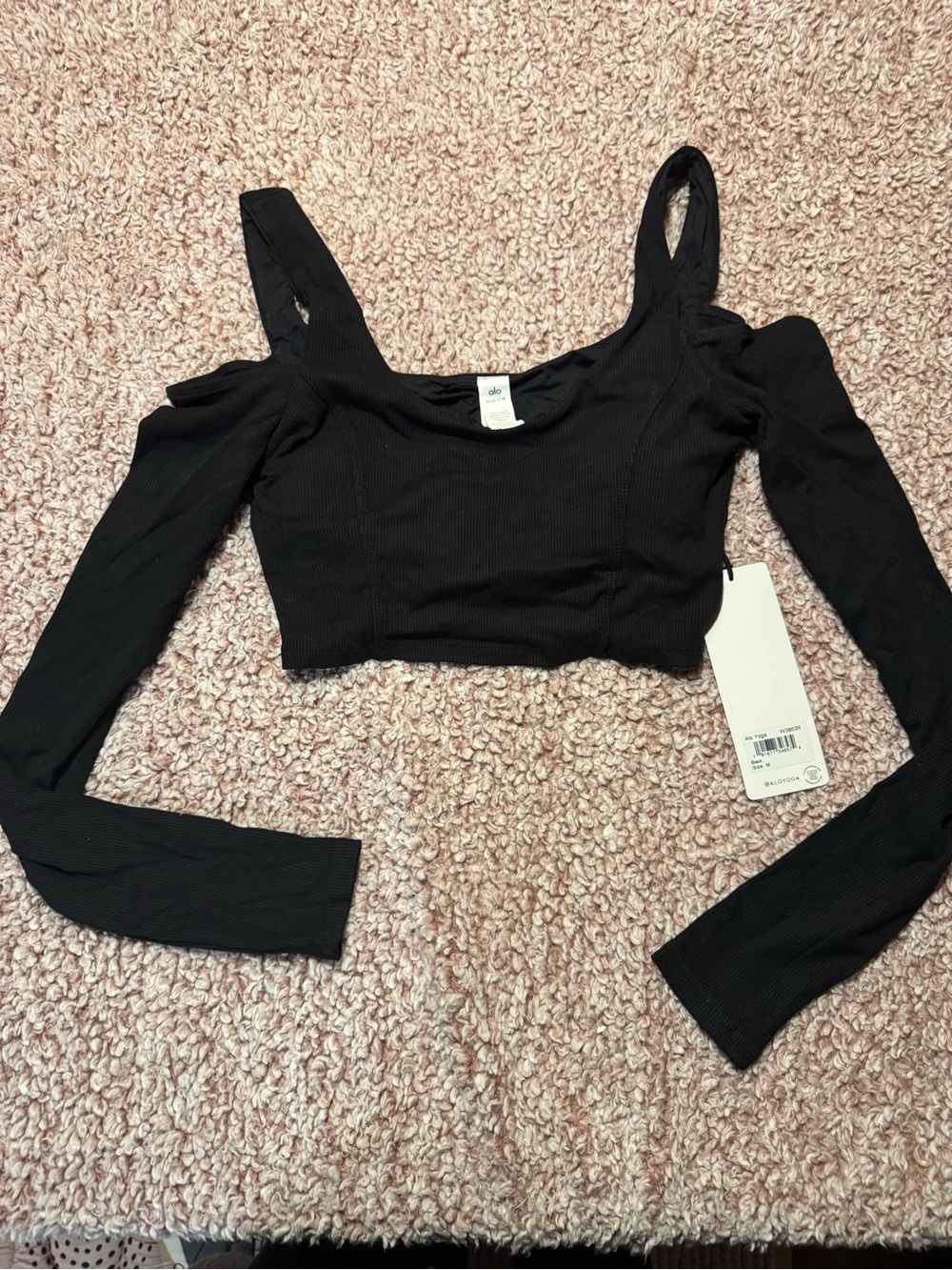 Black Cold-Shoulder Ribbed Crop Top